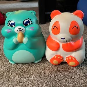 two pair jumbo squishes, hamster and panda